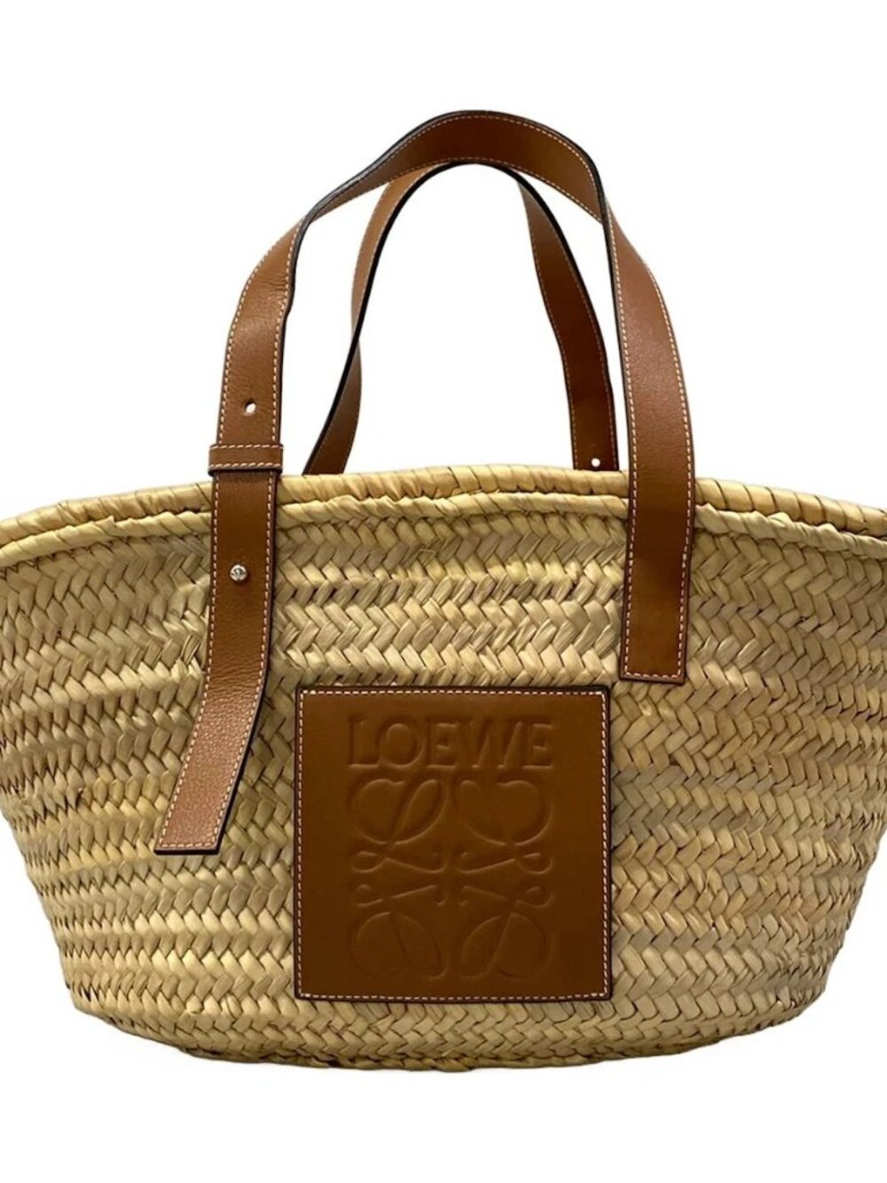 LOEWE Basket Large Beige Brown Straw Leather Tote Bag